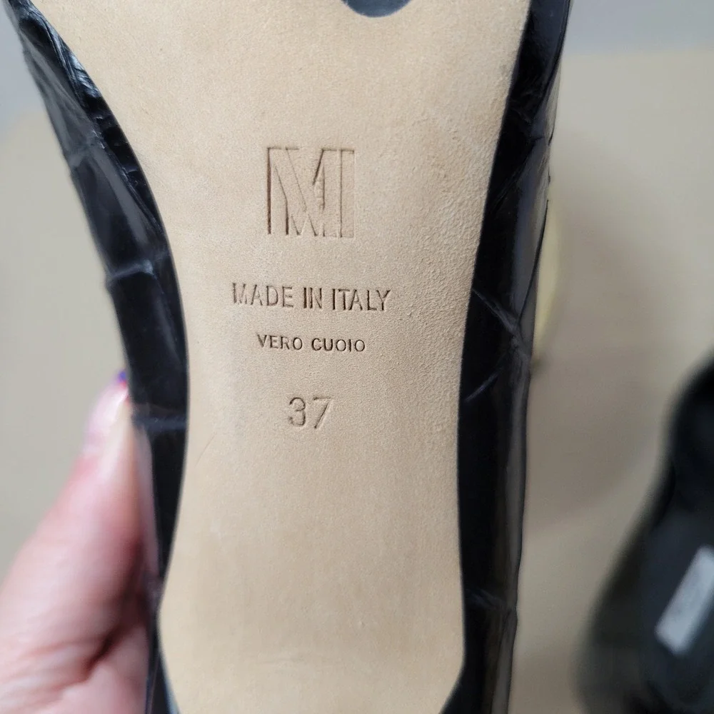 MM.LaFleur The Ginger Black Croc Embossed Leather Pointed Toe Pump Heels size 37